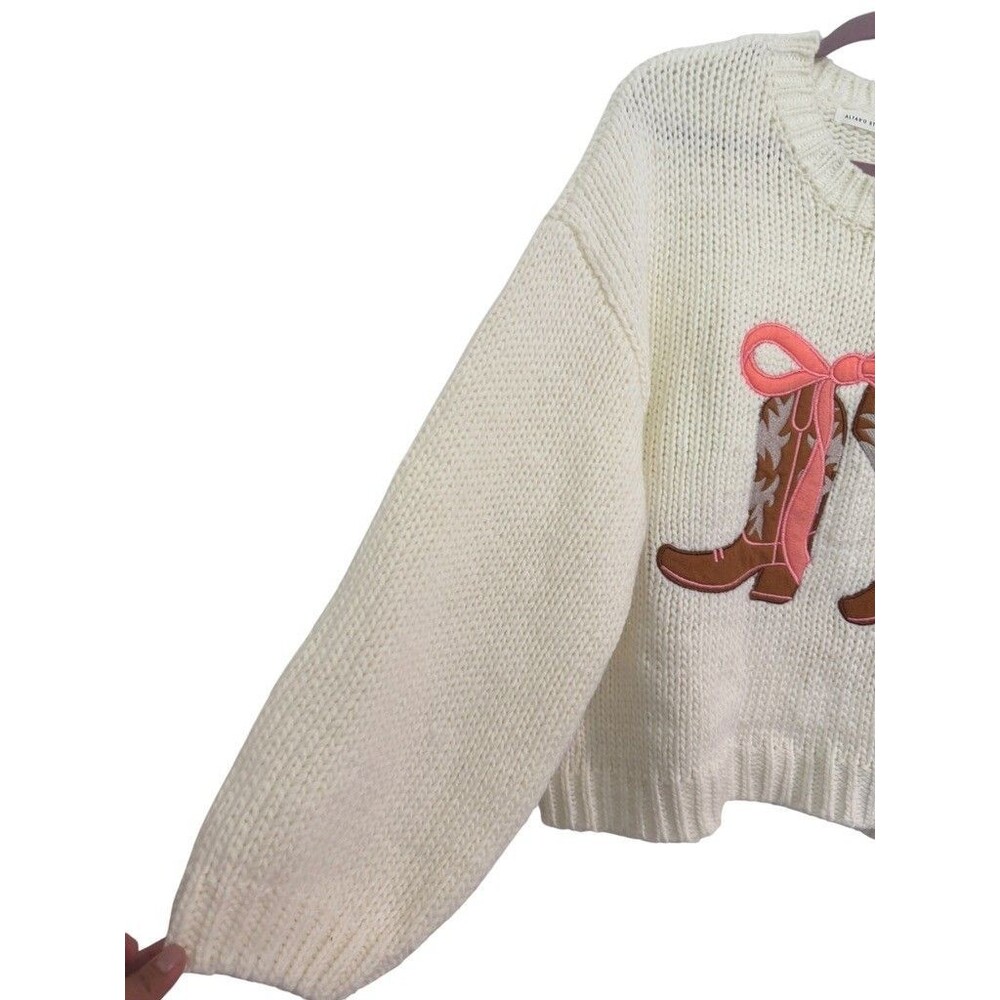 Altar'd State Women's XL Knit Cowgirl Sweater Jessie Boot and Pink Bow Cowboy - Picture 7 of 10